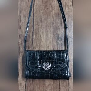 Brighton Black Croc-Embossed Crossbody Organizer Wallet Bag